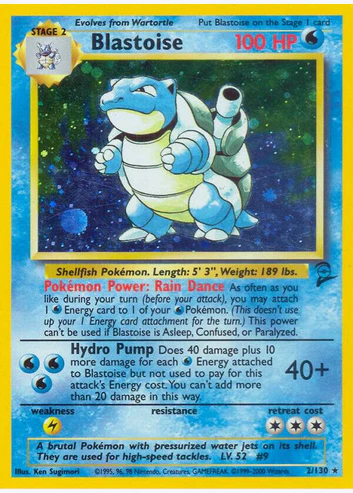 Blastoise - 002/130 (BS2) Holo Rare -Moderate Play Holofoil