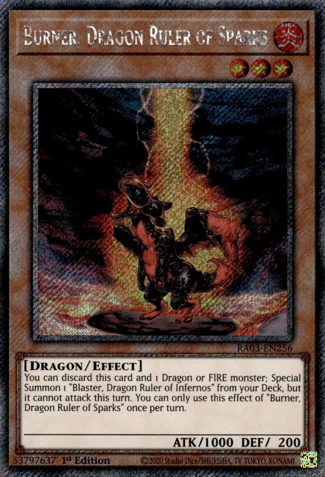 Burner, Dragon Ruler of Sparks (RA03-EN256) Platinum Secret Rare - Near Mint 1st Edition