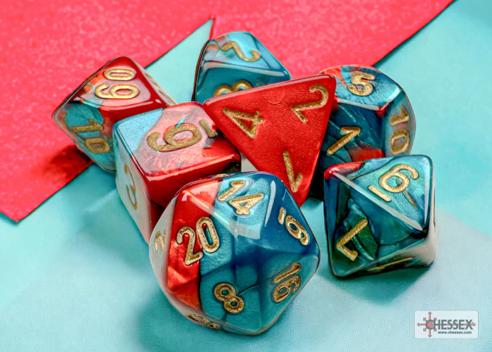 CHX20662: Gemini - Mini Poly Set Red-Teal w/gold (7)