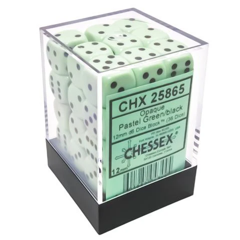 CHX25865: Opaque - 12mm D6 Opaque Pastel Green w/black (36)