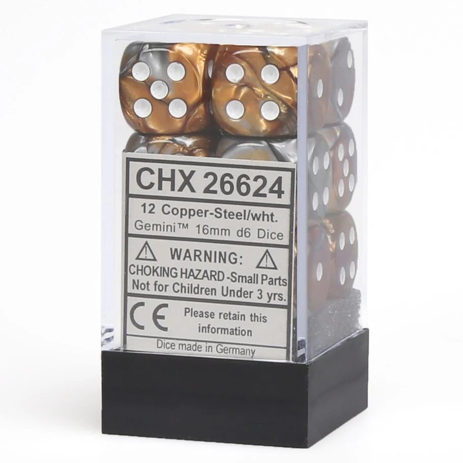 CHX26624: Gemini - 16mm D6 Copper-Steel w/white (12)