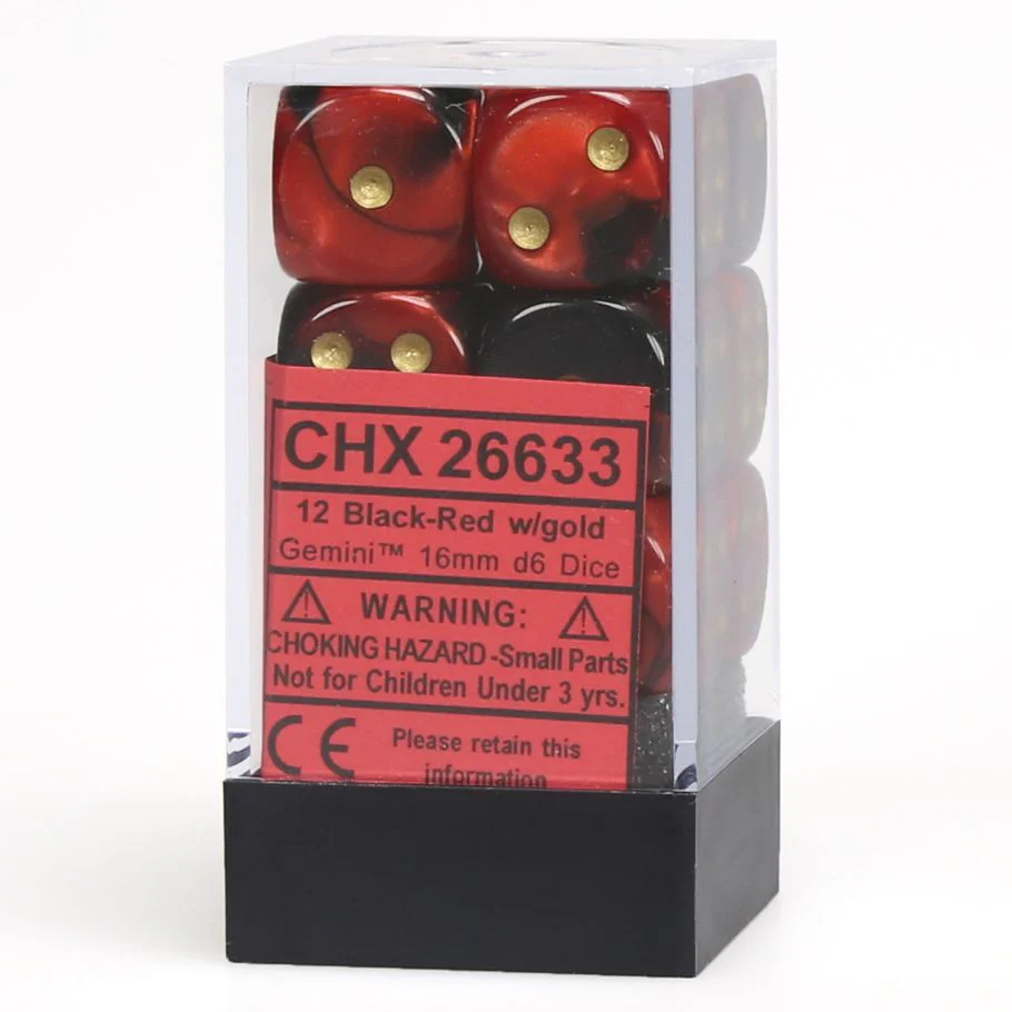 CHX26633: Gemini - 16mm D6 Black-Red w/gold (12)