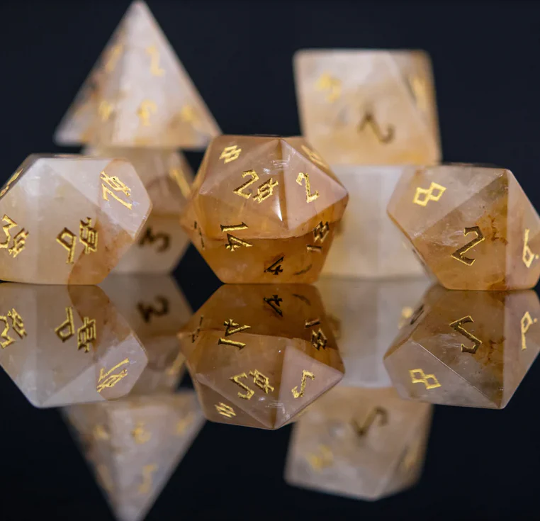 Citrine (Gold) Stone Dice Set