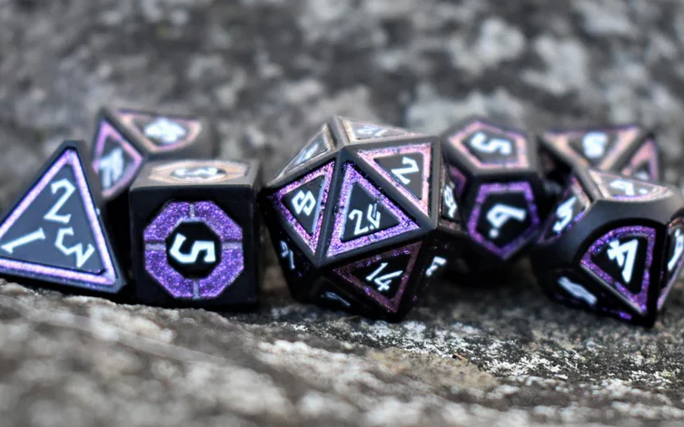 Cleric's Shadow Domain Purple And Matte Black Metal Dice Set