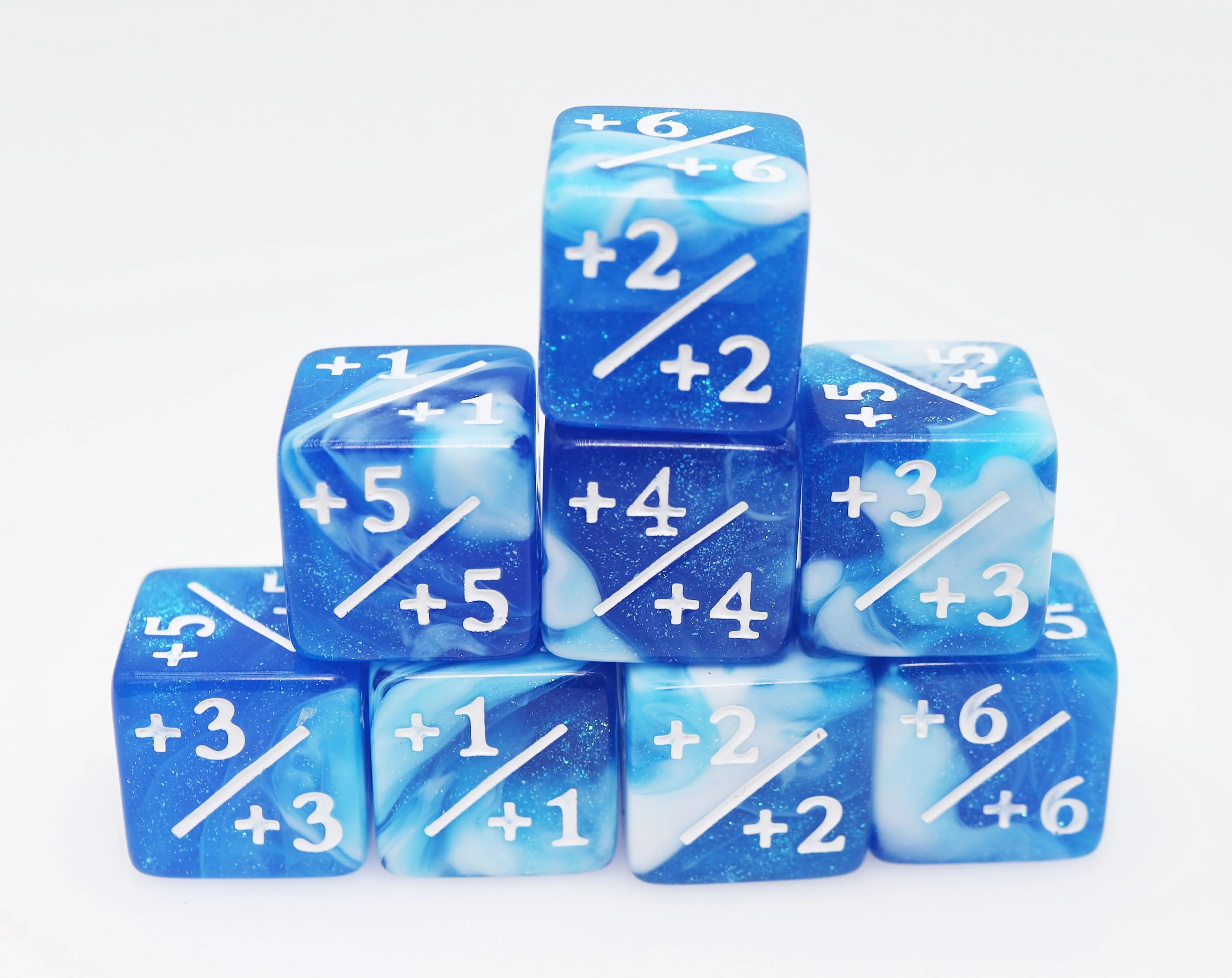 Counter Dice - White & Blue Glitter (8)
