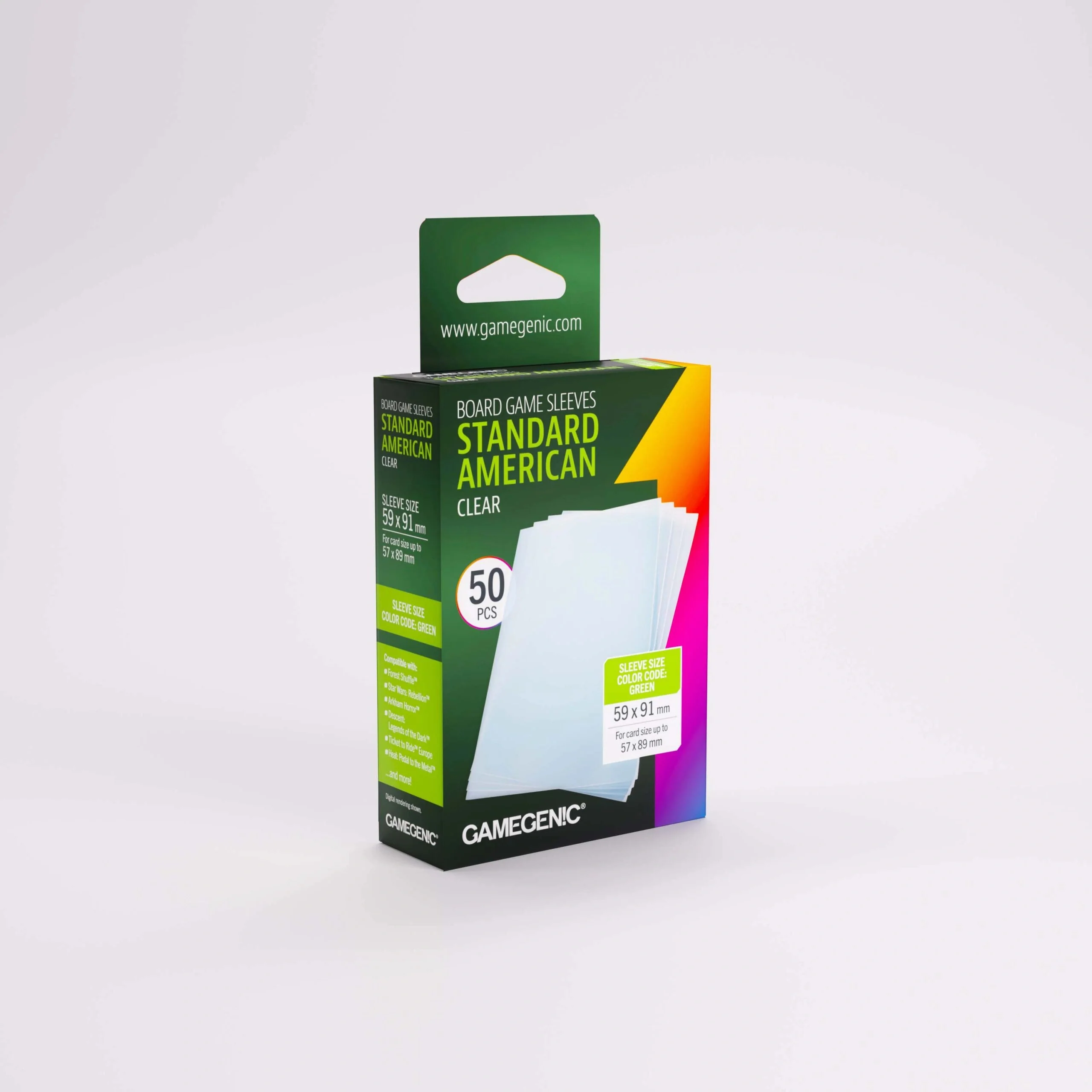 GameGenic: Board Game Sleeves - Clear: Standard American (Green 50ct)