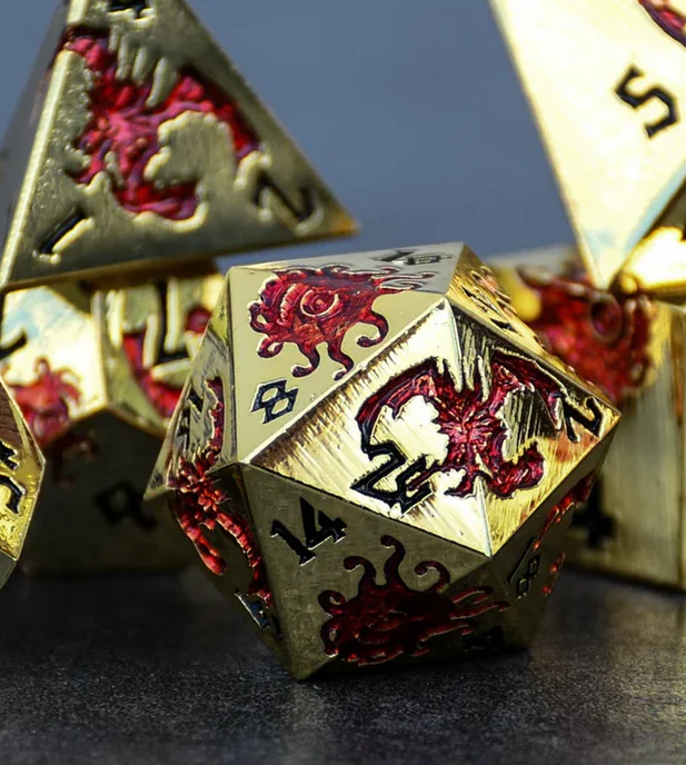 Monster Manual Dice - Gold and Red