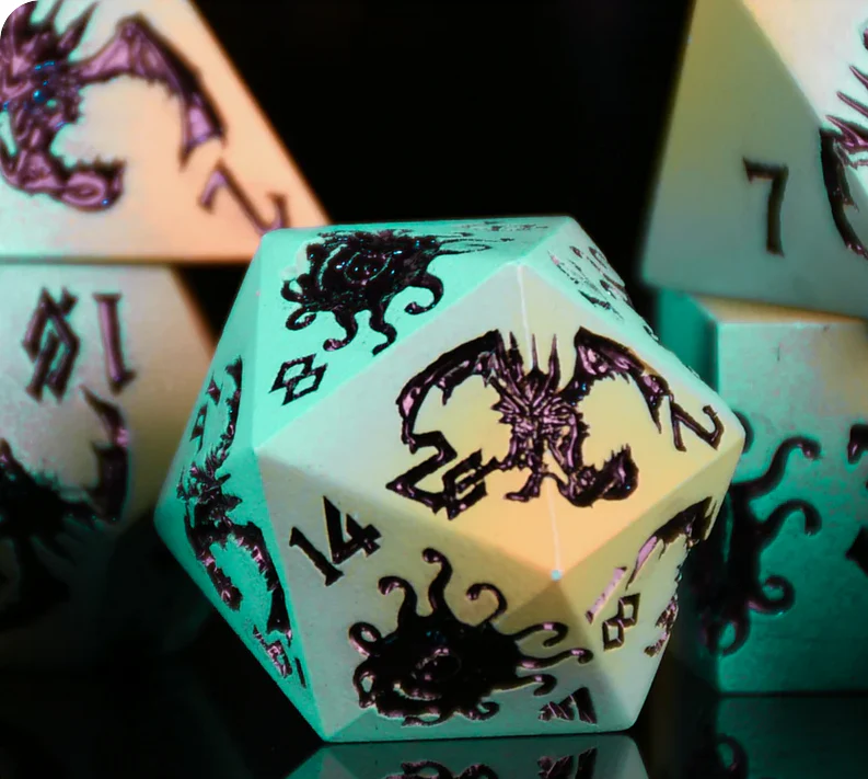 Monster Manual Metal Dice Set - Black and Blue/Yellow Gradient