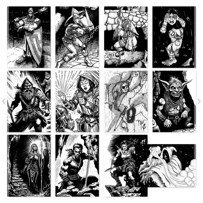Shadowdark RPG - 12 Premade 1st-Level Character Cards
