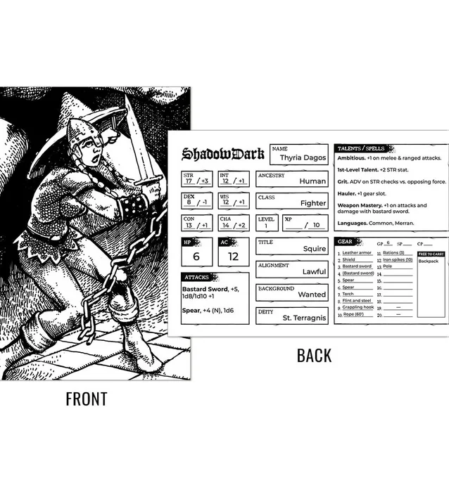 Shadowdark RPG - 12 Premade 1st-Level Character Cards - Image 2