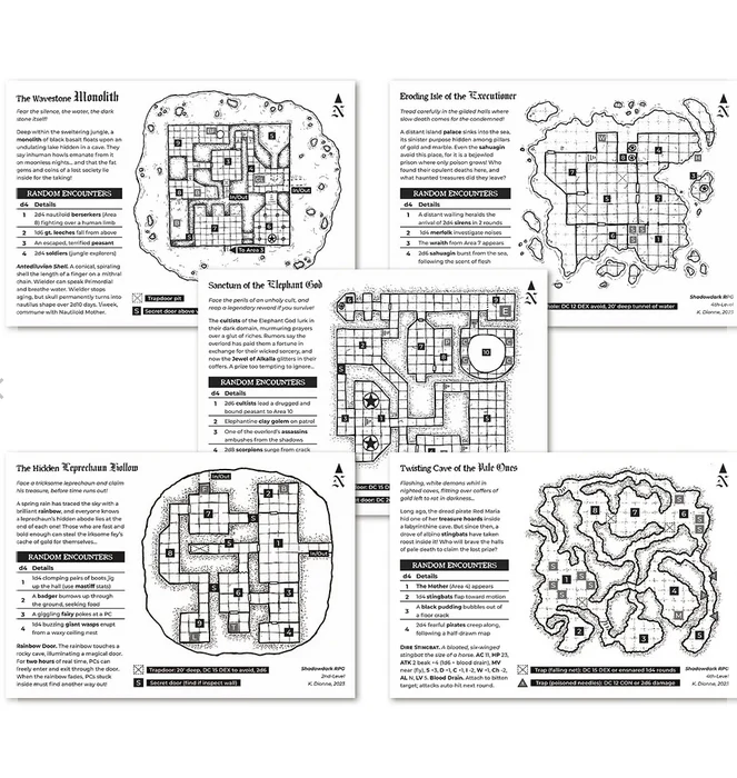 Shadowdark RPG - Five Mini-Adventure Cards