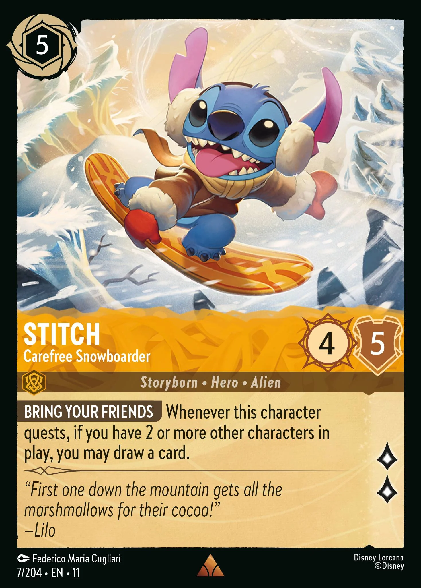 Stitch - Carefree Snowboarder (007/204 - Winterspell)  Rare
