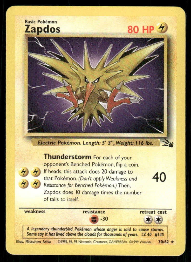 Zapdos  - 30/62 (FO) Rare - Heavy Play Unlimited - Image 2
